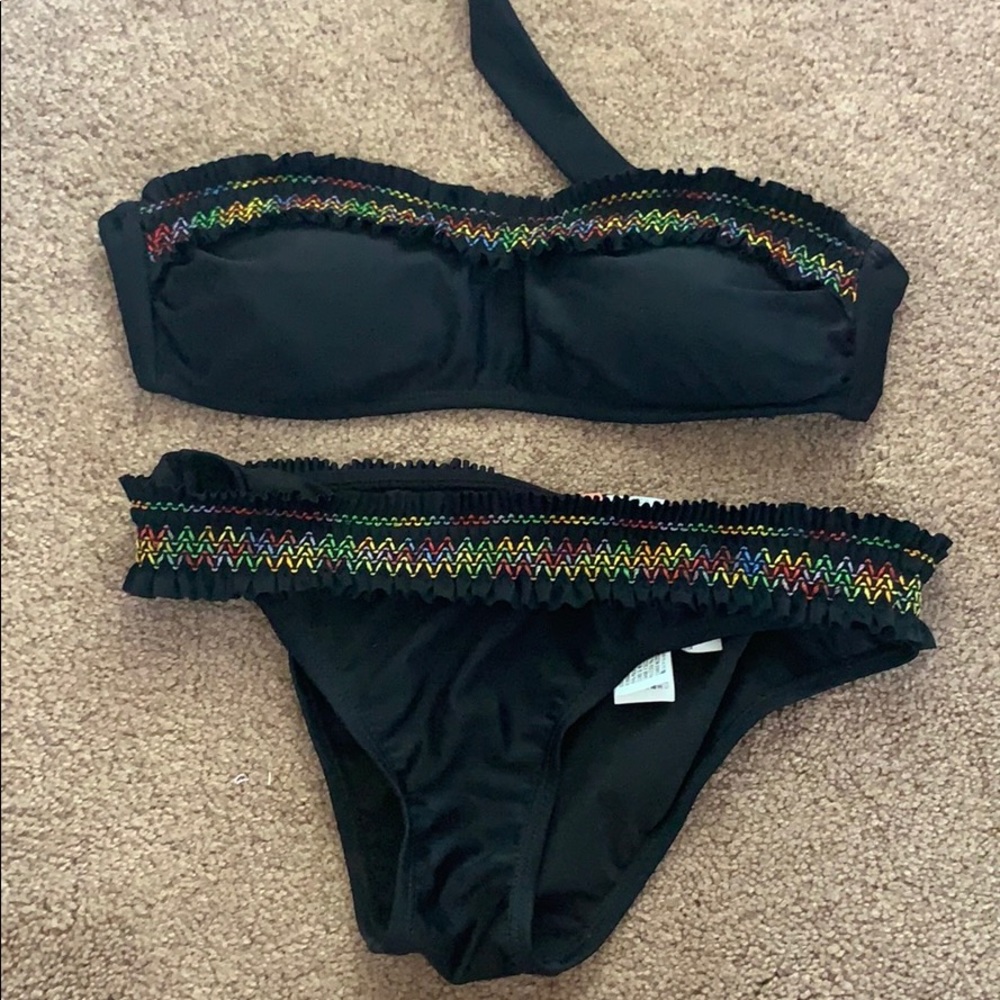 Black ruffle Bandeau bikini - size s top, m btm